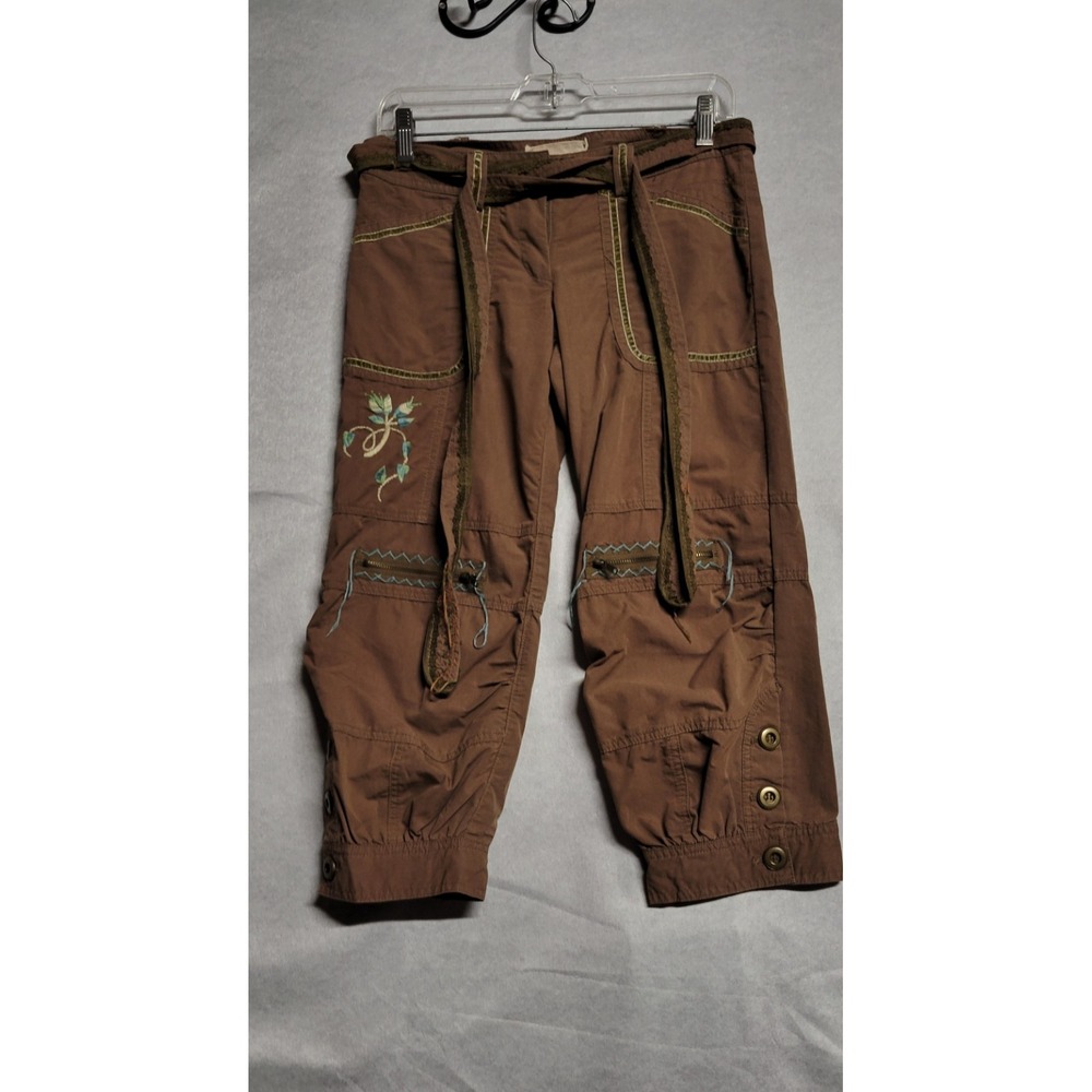 Brown With Multicolored Stitching Trim Sugar Lips Cargo Capri Pants Size S
